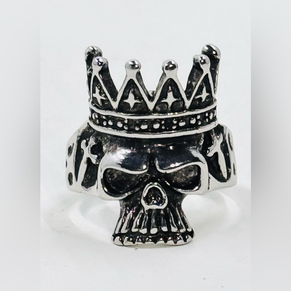 Men’s Huge Silver Half Skull 💀 King Crown Ring Biker Goth Punk Size 11 NWOT